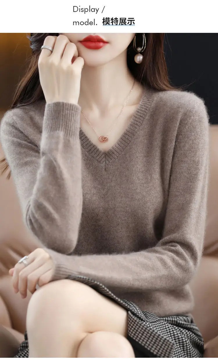 Black V Neck Wool Pullover for Women Large — feature 4