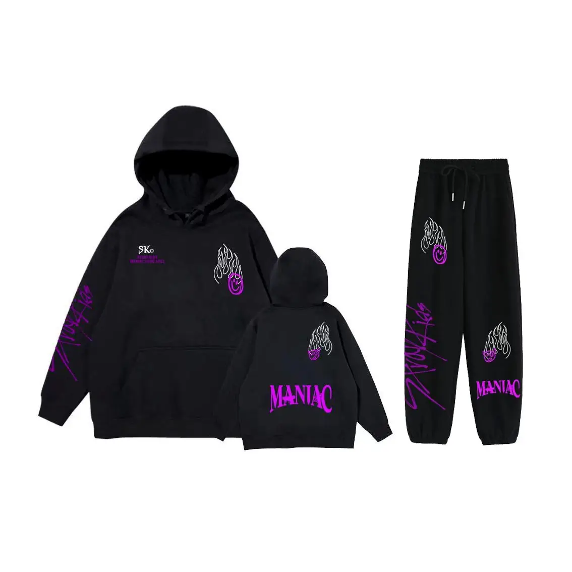 Black Graphic Maniac Hoodie Sweat Suit 9X - Image 4