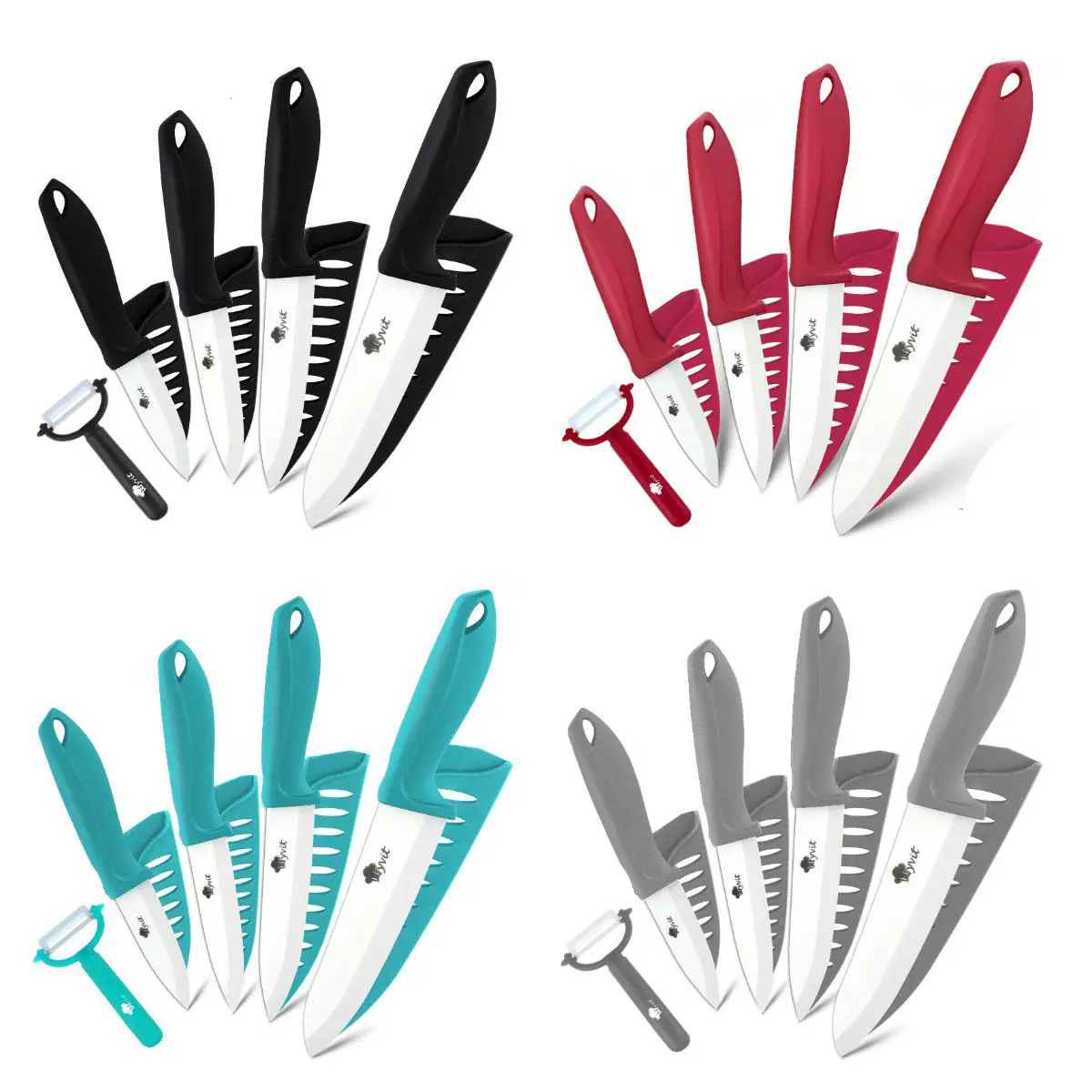 Ceramic Fruit Knife Set White Blade 5-Piece Kitchen - Image 2