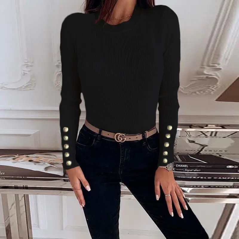 Button Knit Women's Top Brown Winter Autumn - Image 2