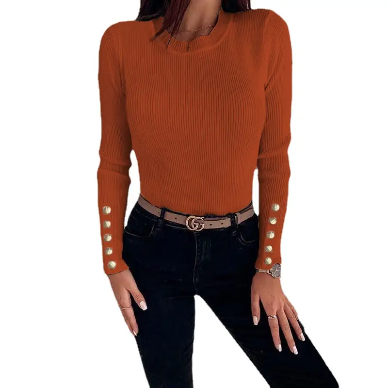 Button Knit Women's Top Brown Winter Autumn - Image 11