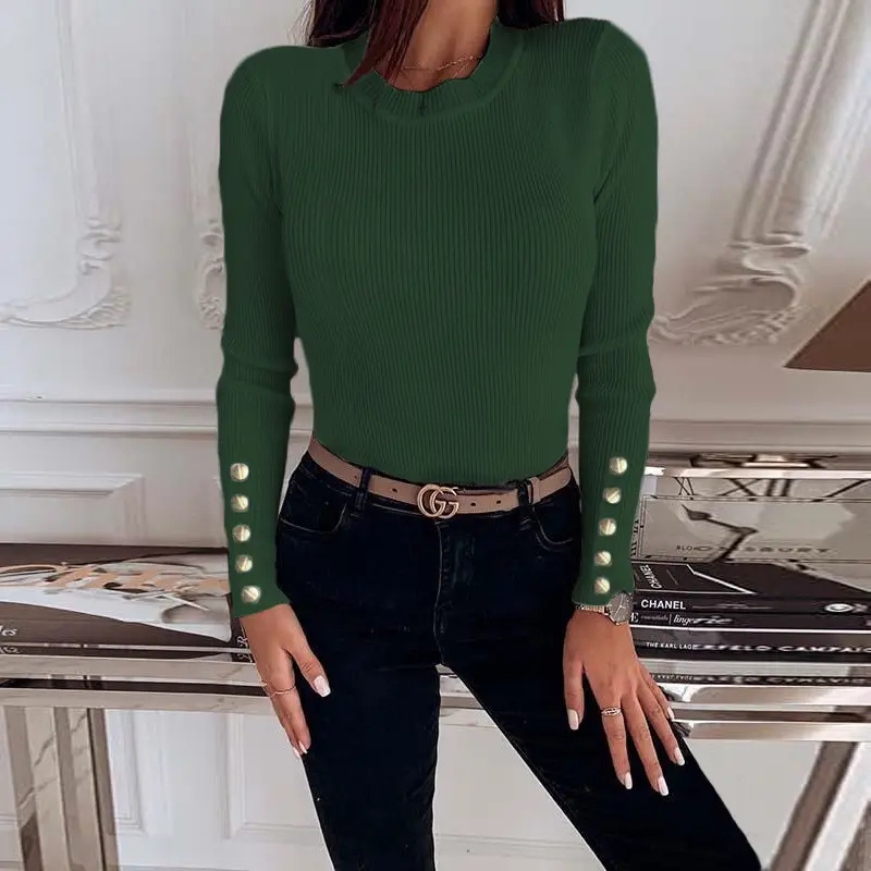 Button Knit Women's Top Brown Winter Autumn - Image 8