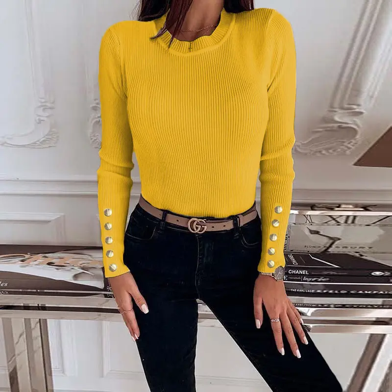 Button Knit Women's Top Brown Winter Autumn - Image 9