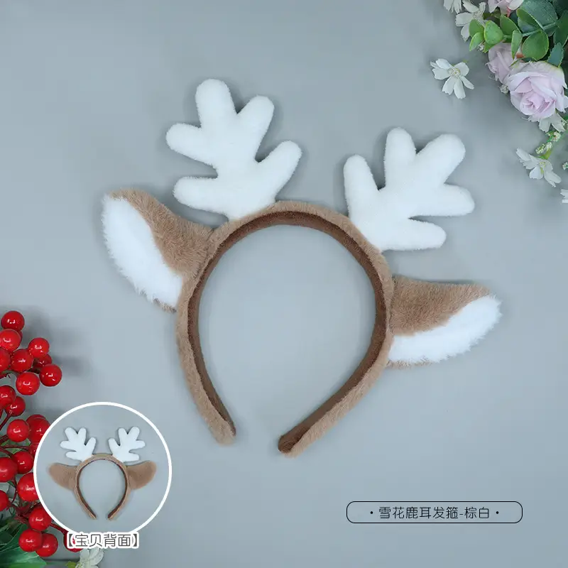 Snowflake Deer Ear Headband-Brown White
