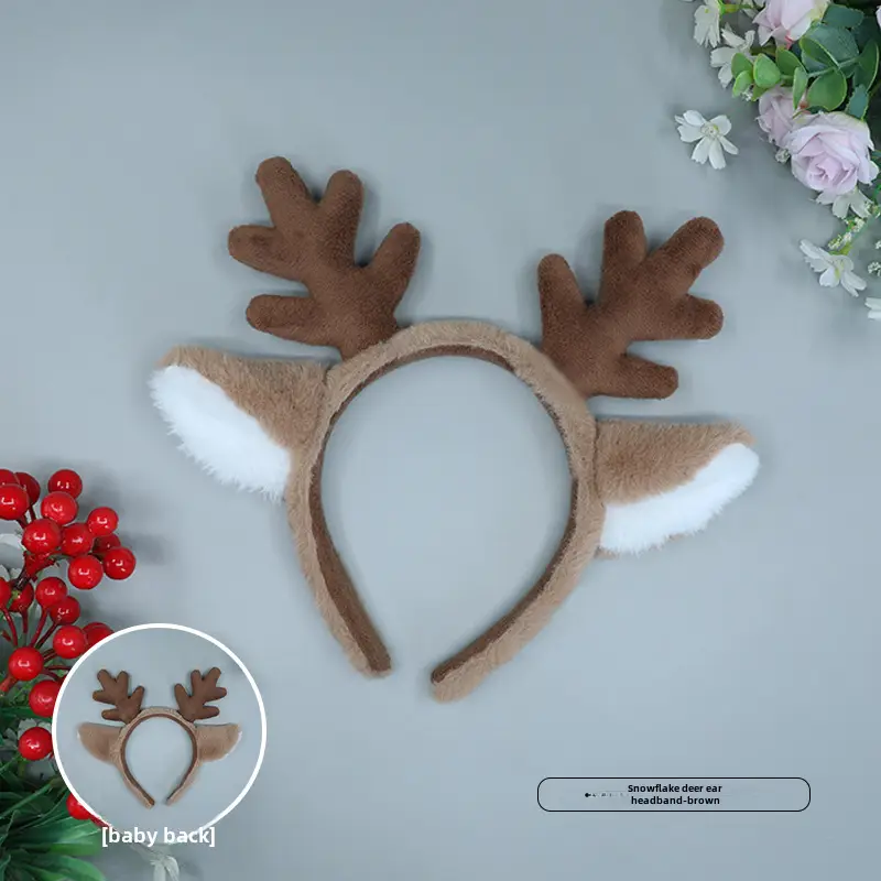 Christmas Deer Ear Headband with Snowflake Design