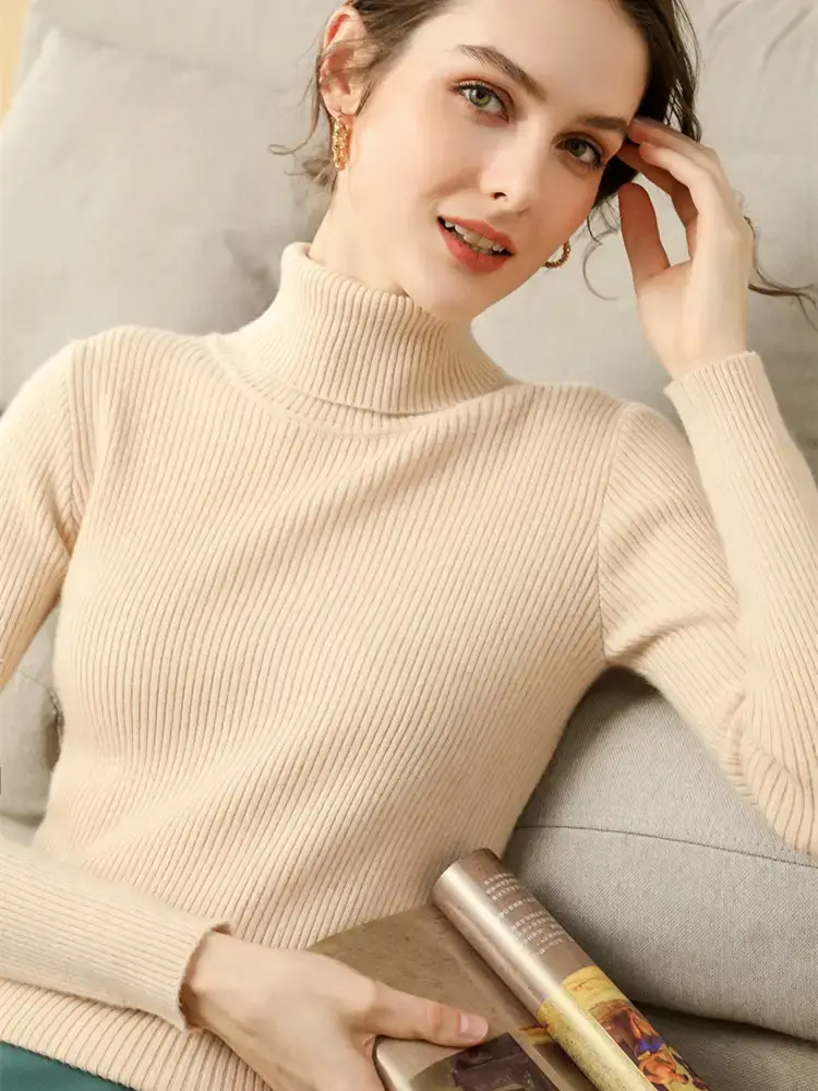 Women Purple Turtleneck Slim Fit Knitted Sweater — feature 1