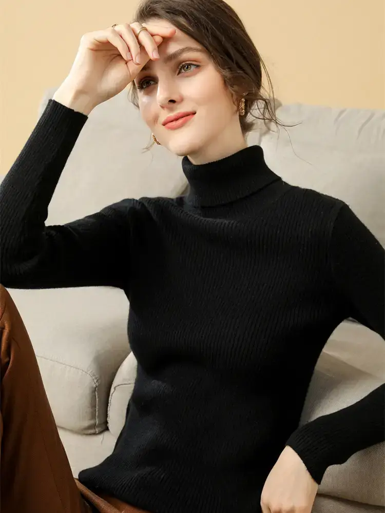 Women Purple Turtleneck Slim Fit Knitted Sweater — feature 11