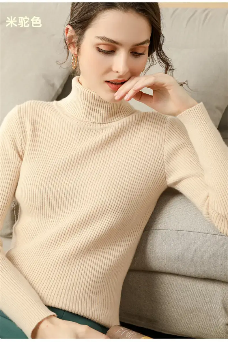Women Purple Turtleneck Slim Fit Knitted Sweater — feature 3