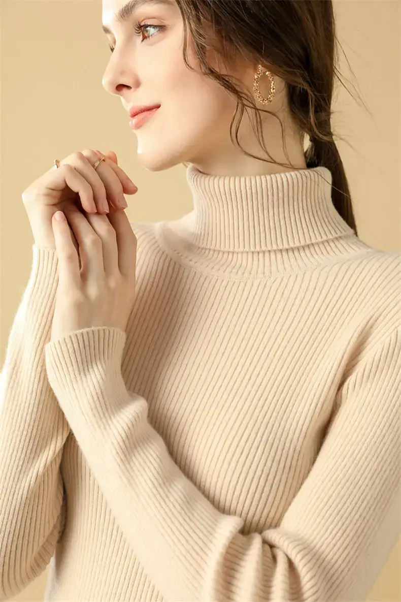 Women Purple Turtleneck Slim Fit Knitted Sweater — feature 4