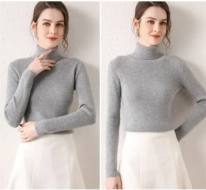 Women Purple Turtleneck Slim Fit Knitted Sweater — feature 5