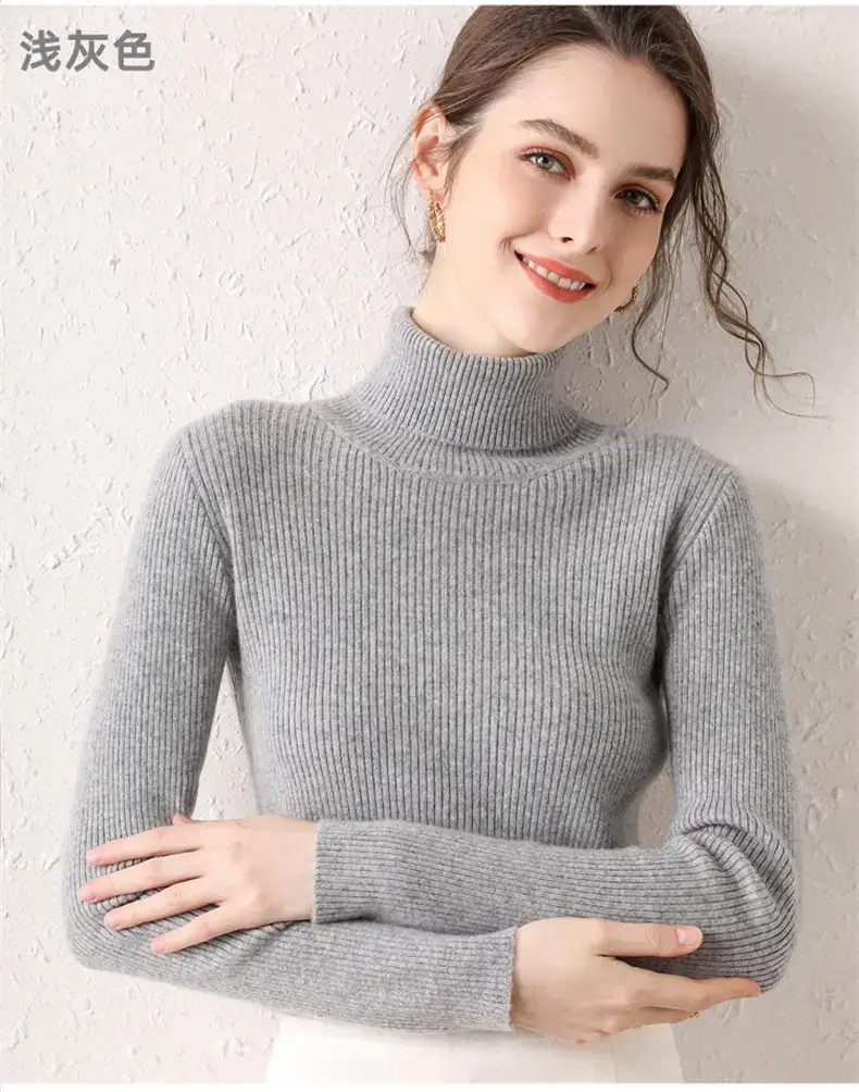 Women Purple Turtleneck Slim Fit Knitted Sweater — feature 6
