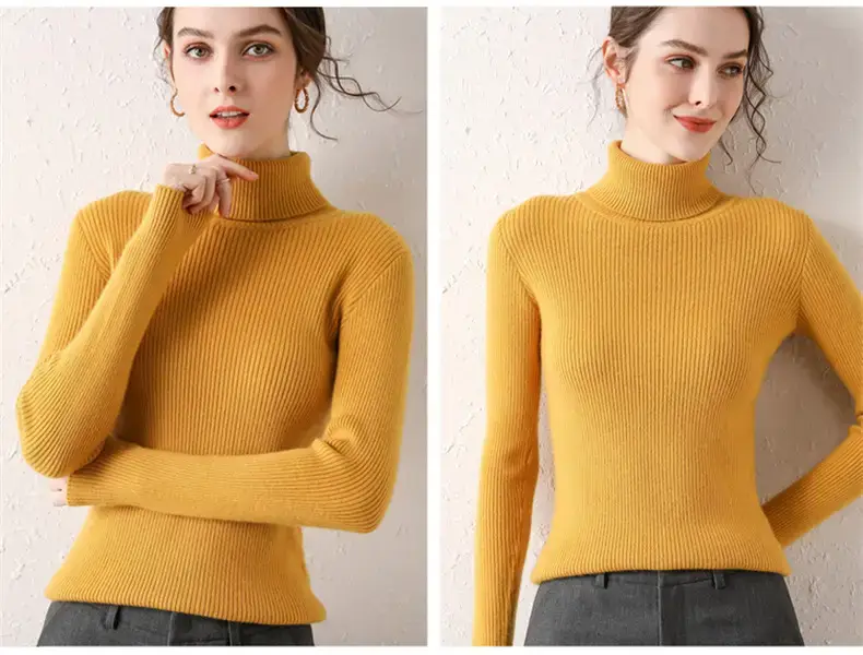 Women Purple Turtleneck Slim Fit Knitted Sweater — feature 8
