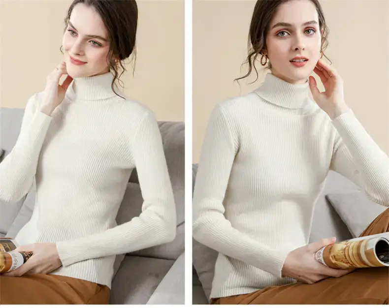 Women Purple Turtleneck Slim Fit Knitted Sweater — feature 9