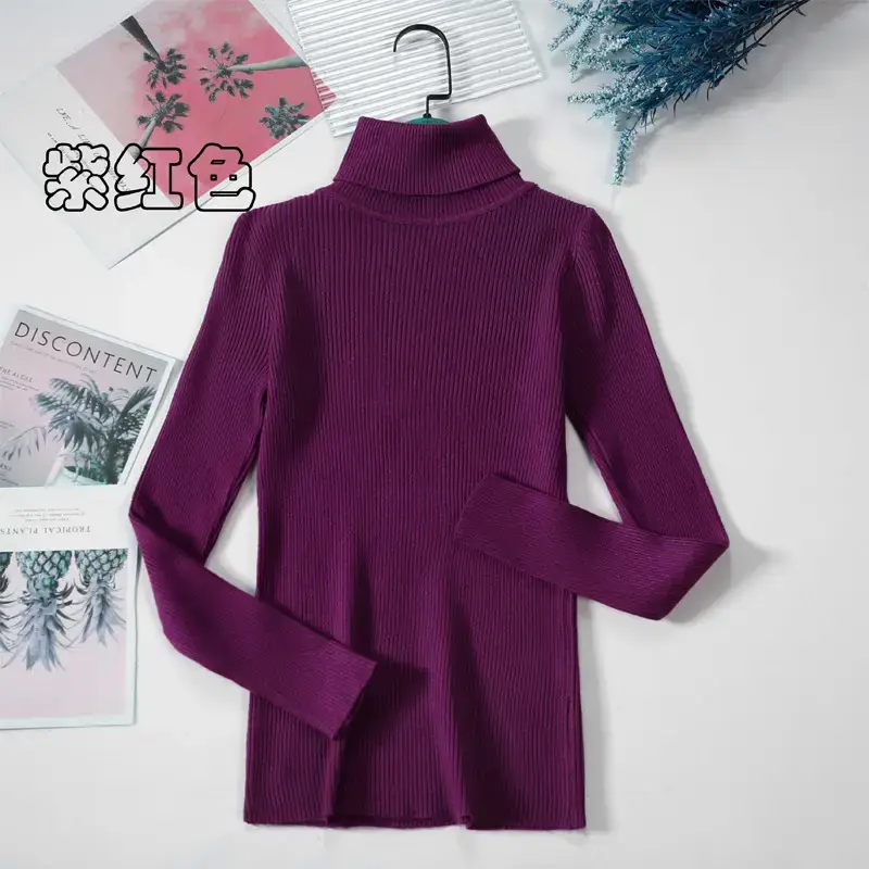 Women Purple Turtleneck Slim Fit Knitted Sweater - Image 14