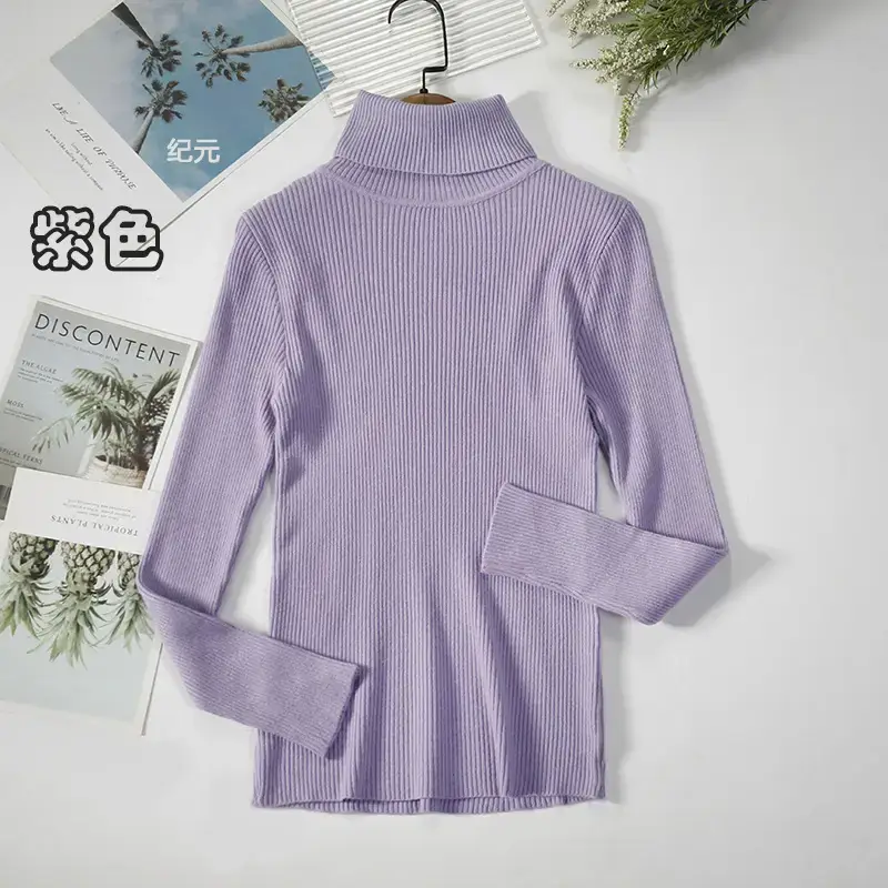 Women Purple Turtleneck Slim Fit Knitted Sweater - Image 15