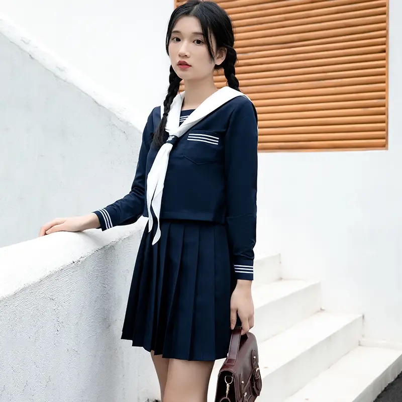 Navy Full-Length Pleated Skirt for Women - Image 7