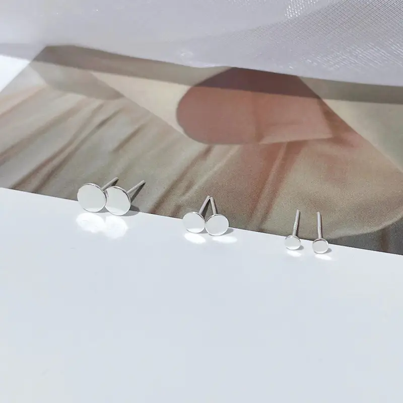 Pure Silver Small Round Ear Studs for Piercing - Image 4