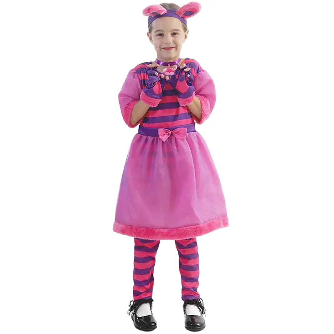 Halloween Kids Alice in Wonderland Costume Pink Striped Dress - Image 4