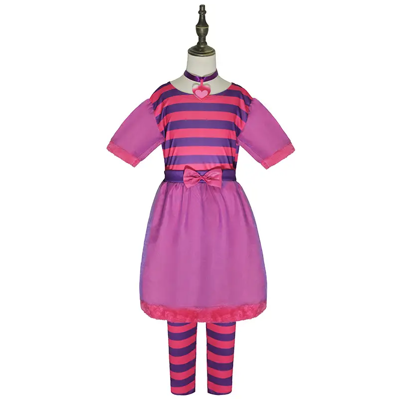 Halloween Kids Alice in Wonderland Costume Pink Striped Dress - Image 6