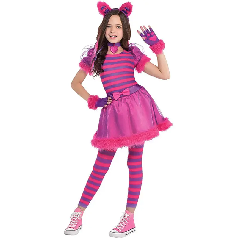 Halloween Kids Alice in Wonderland Costume Pink Striped Dress — feature 9