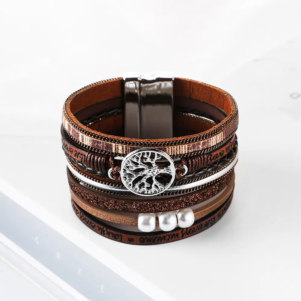 2023 Classic Handwoven Leather Bracelet Multi-layer European American Charm - Image 3