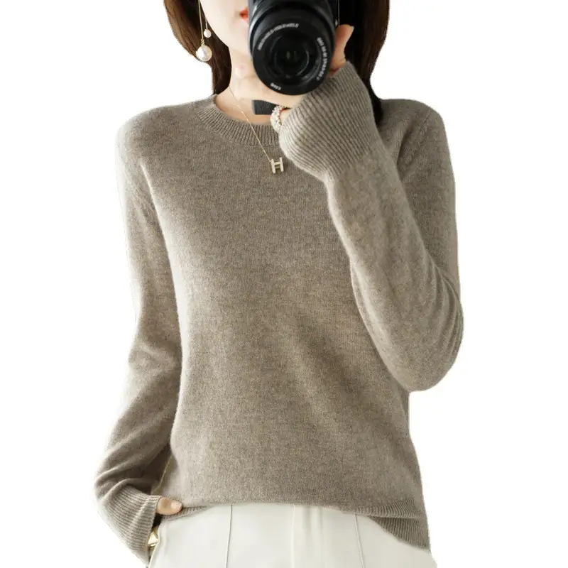 Women Orange Knit Round Neck Pullover Sweater - Image 39