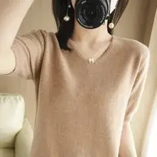 Women Orange Knit Round Neck Pullover Sweater — feature 75