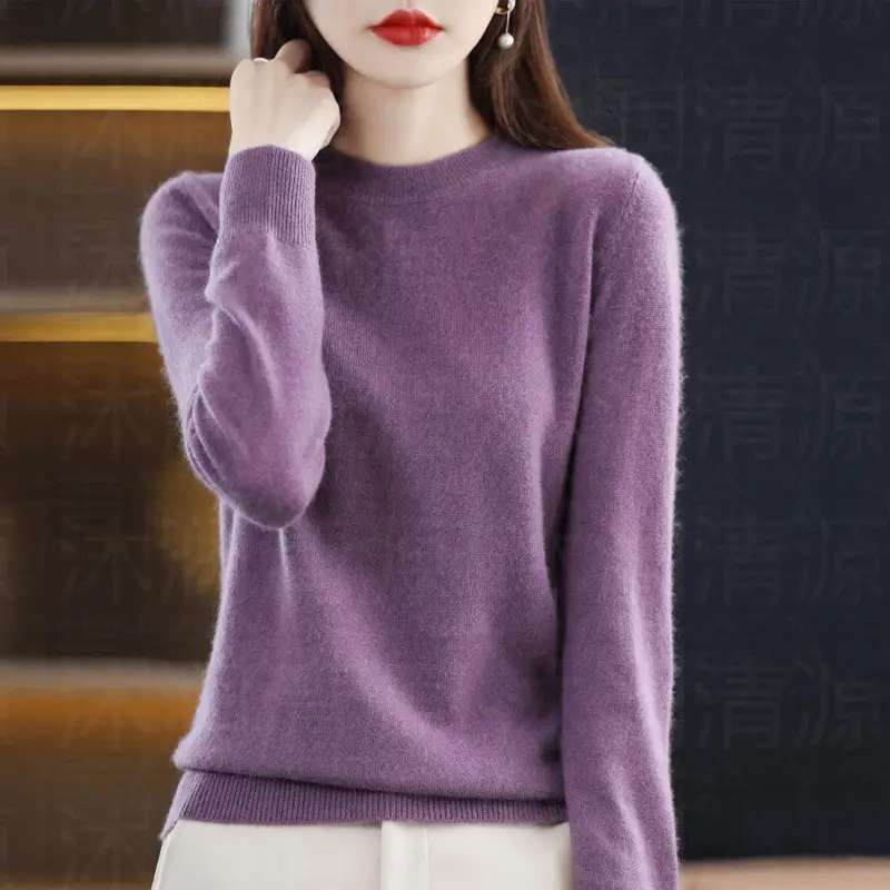 Women Orange Knit Round Neck Pullover Sweater - Image 29