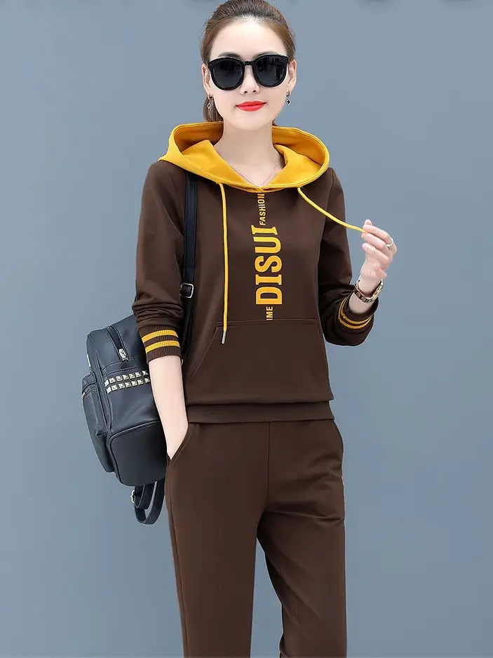 Women Hooded Sweatshirt Set Black Red Loose Fit Large - Image 6