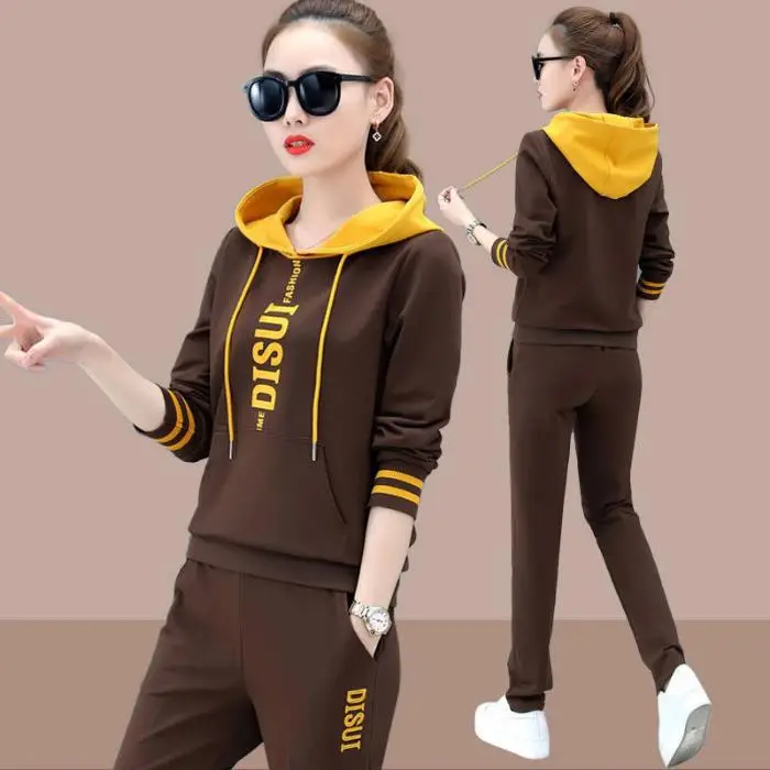 Women Hooded Sweatshirt Set Black Red Loose Fit Large - Image 3