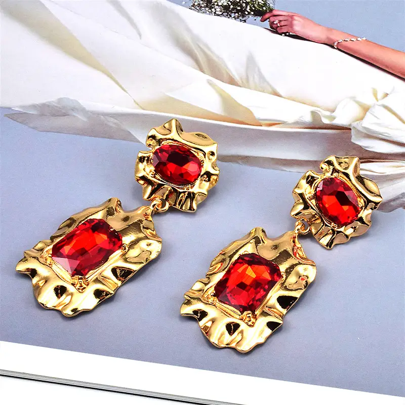 Red Gemstone Gold Plated Earrings Set for Women