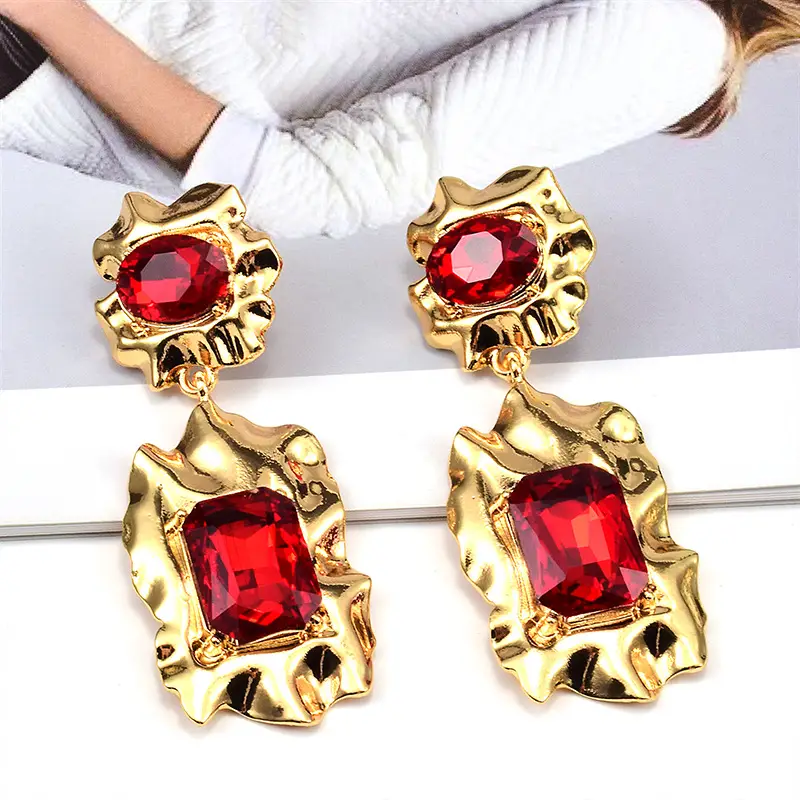 Red Gemstone Gold Plated Earrings Set for Women