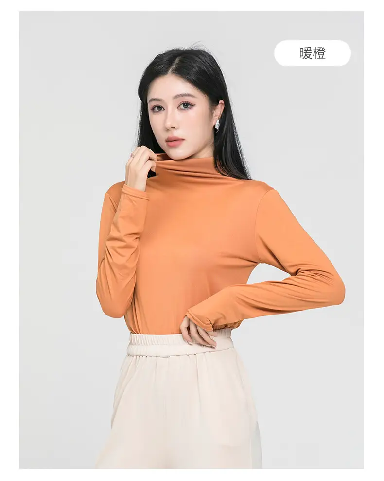 Long Sleeve Women's White Protein Beauty Top with Half Turtleneck — feature 12