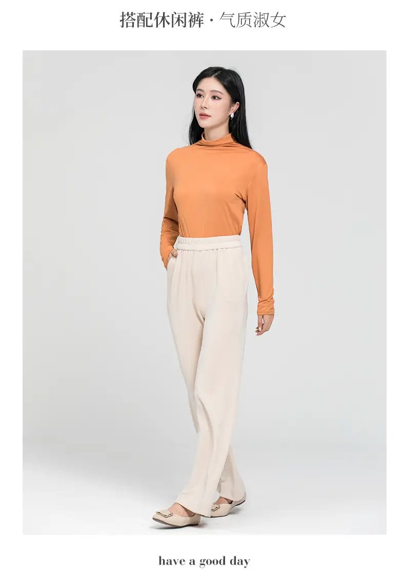 Long Sleeve Women's White Protein Beauty Top with Half Turtleneck — feature 13