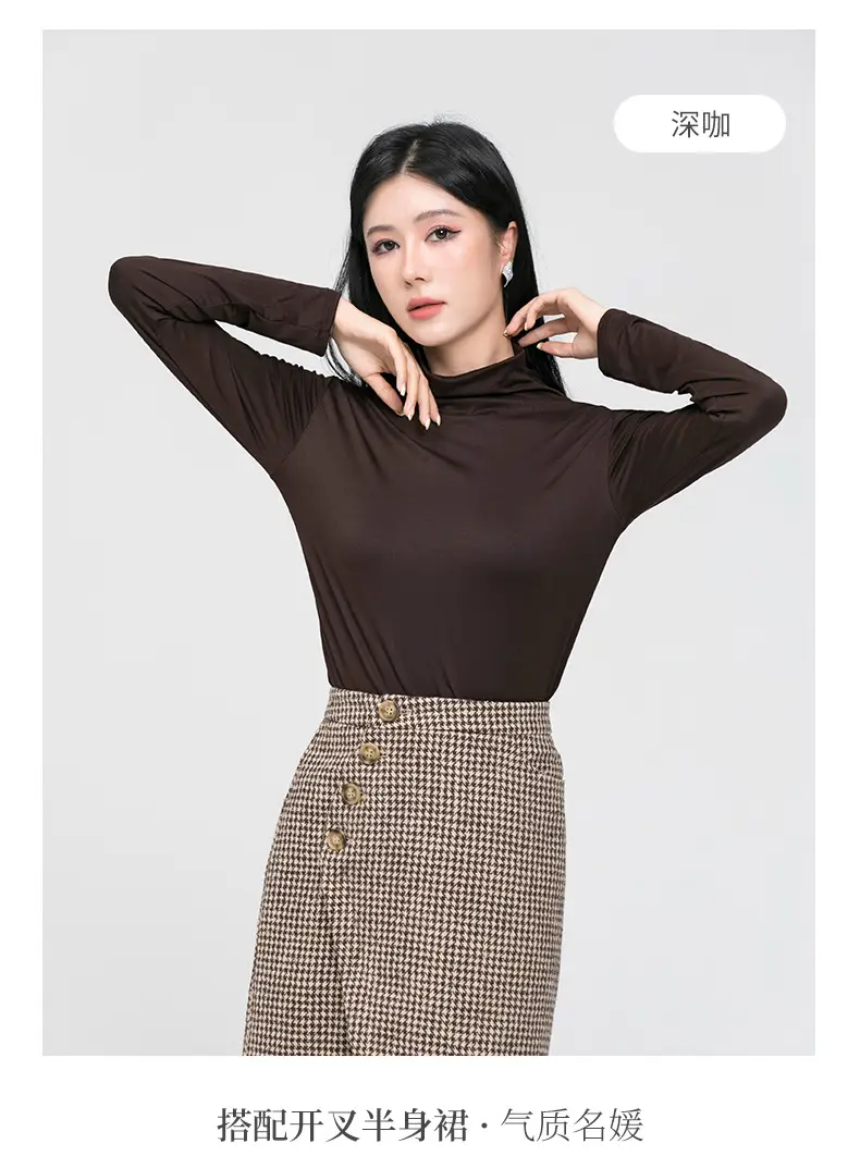 Long Sleeve Women's White Protein Beauty Top with Half Turtleneck — feature 16