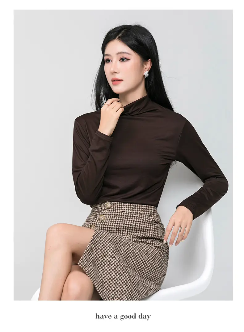 Long Sleeve Women's White Protein Beauty Top with Half Turtleneck — feature 17