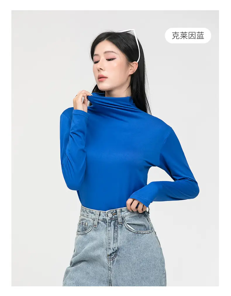 Long Sleeve Women's White Protein Beauty Top with Half Turtleneck — feature 18