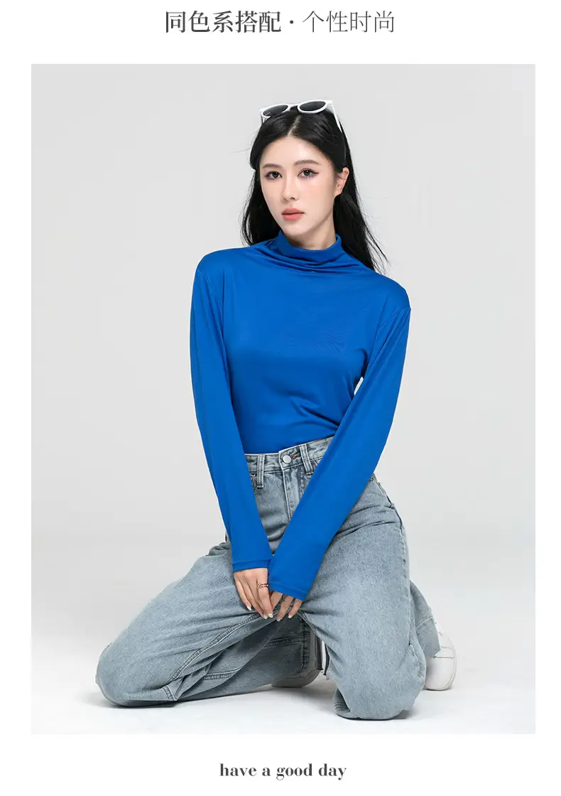 Long Sleeve Women's White Protein Beauty Top with Half Turtleneck — feature 19