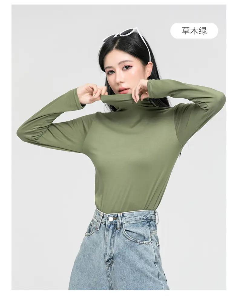 Long Sleeve Women's White Protein Beauty Top with Half Turtleneck — feature 22