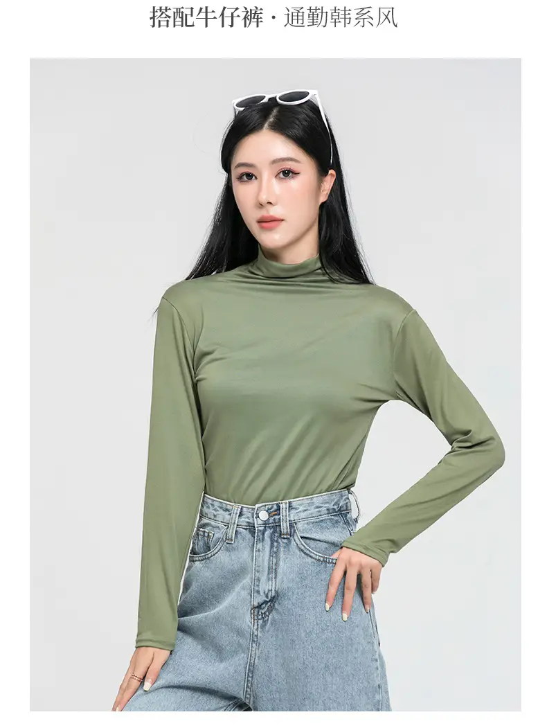 Long Sleeve Women's White Protein Beauty Top with Half Turtleneck — feature 23