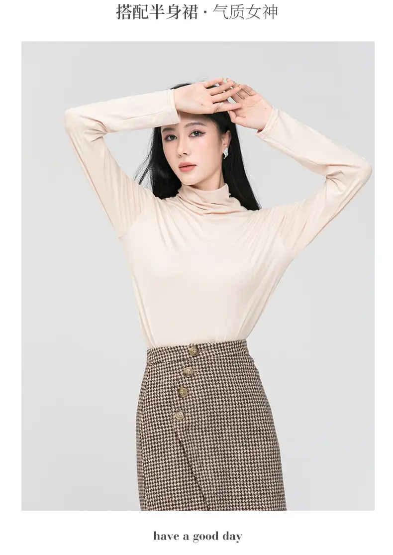 Long Sleeve Women's White Protein Beauty Top with Half Turtleneck — feature 25
