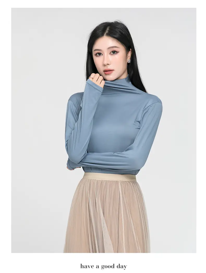 Long Sleeve Women's White Protein Beauty Top with Half Turtleneck — feature 27