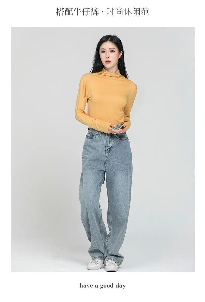 Long Sleeve Women's White Protein Beauty Top with Half Turtleneck — feature 9