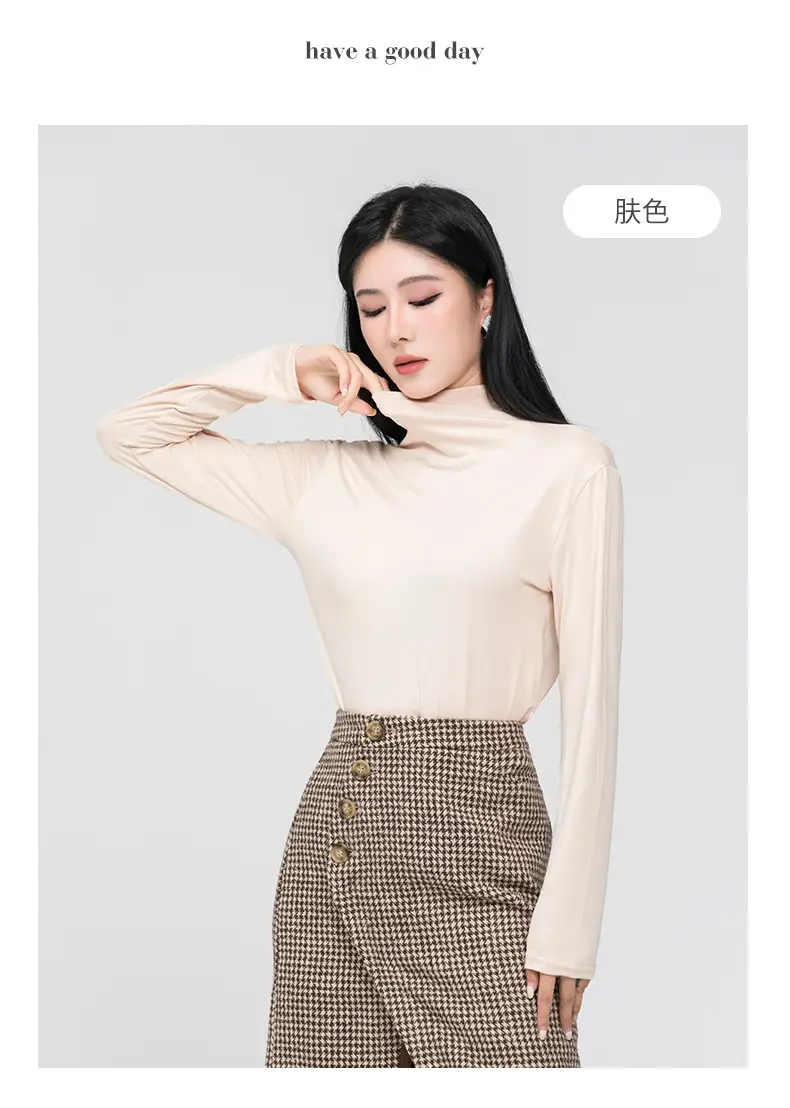 Long Sleeve Women's White Protein Beauty Top with Half Turtleneck - Image 7