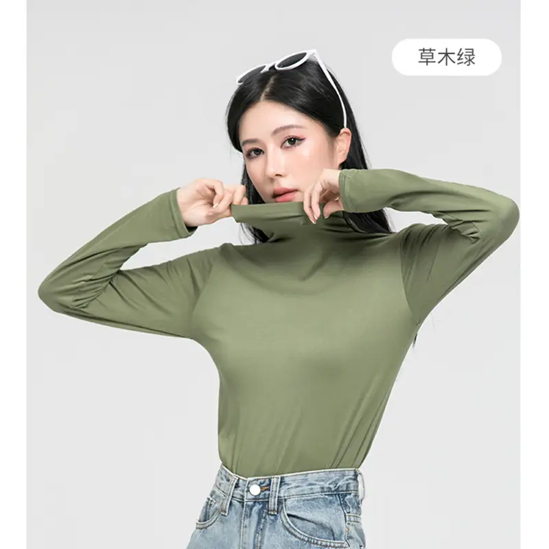 Long Sleeve Women's White Protein Beauty Top with Half Turtleneck - Image 3