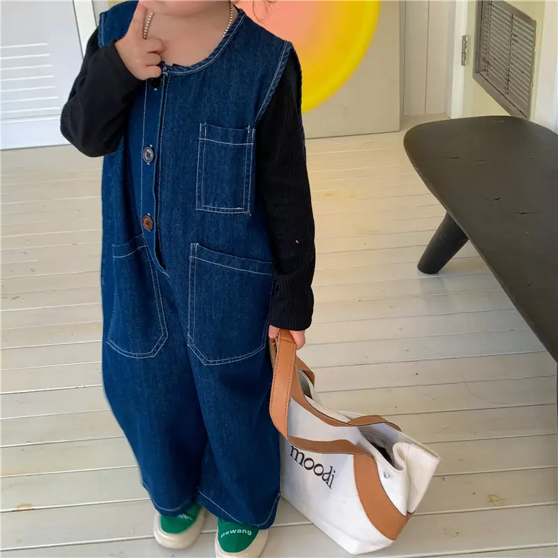 Baby Denim Jumpsuit 2022 Retro Wide Leg — feature 12