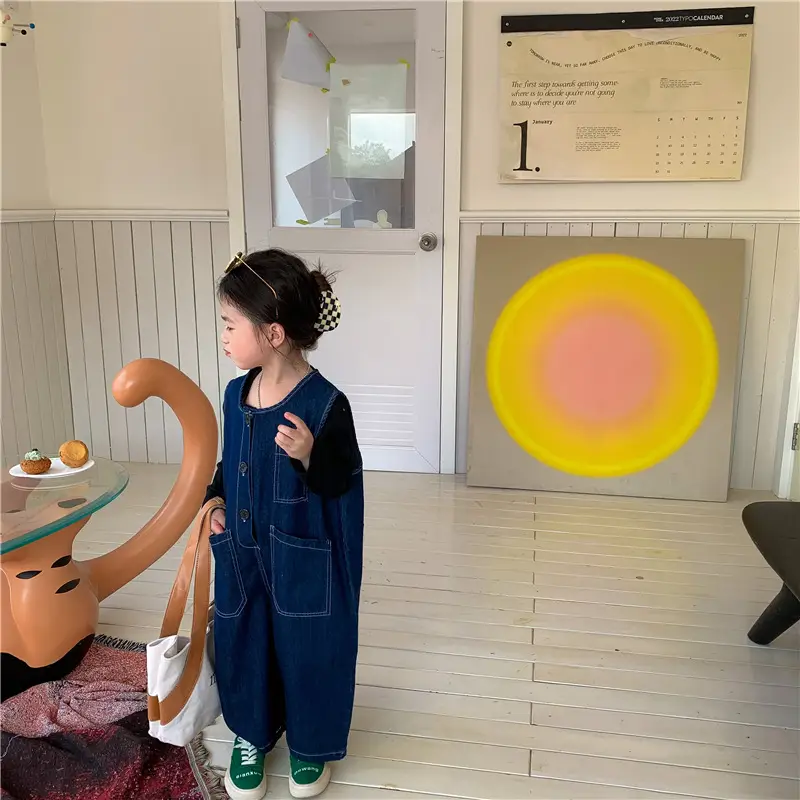 Baby Denim Jumpsuit 2022 Retro Wide Leg — feature 19