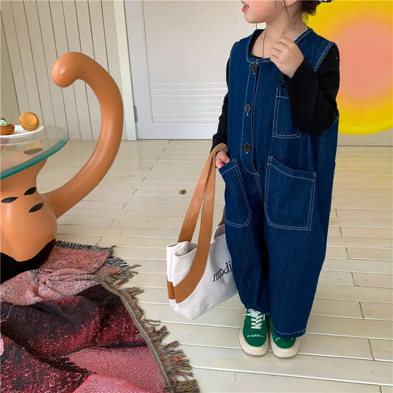 Baby Denim Jumpsuit 2022 Retro Wide Leg — feature 5