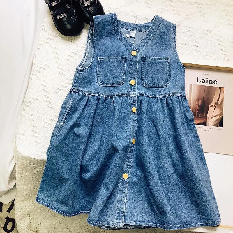 Girls Denim Vest Skirt Two-Piece Dress 2024 - Image 3
