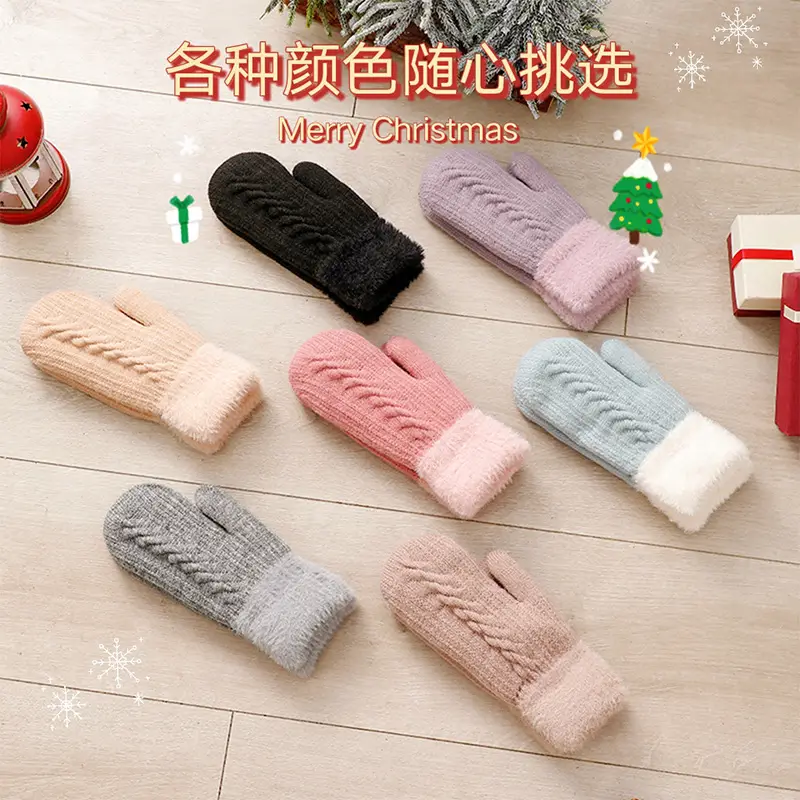 New Velvet Warm Camel Hair Gloves Double Layer Windproof - Image 9